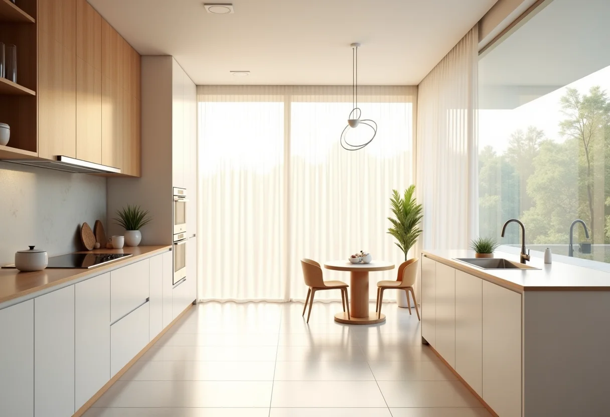 Cozinha planejada de canto moderna e bem iluminada