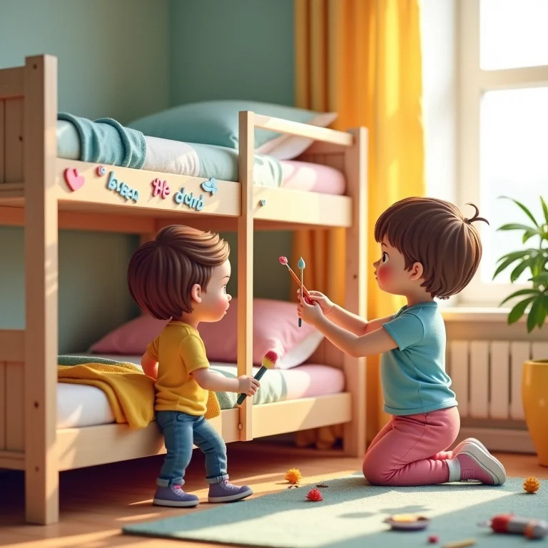 Crianças personalizando suas beliches