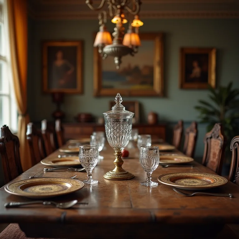 Cristaleira antiga em sala de jantar com estilo vintage.