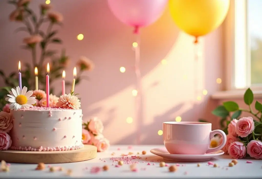 Decoração elegante para festa de aniversário feminina
