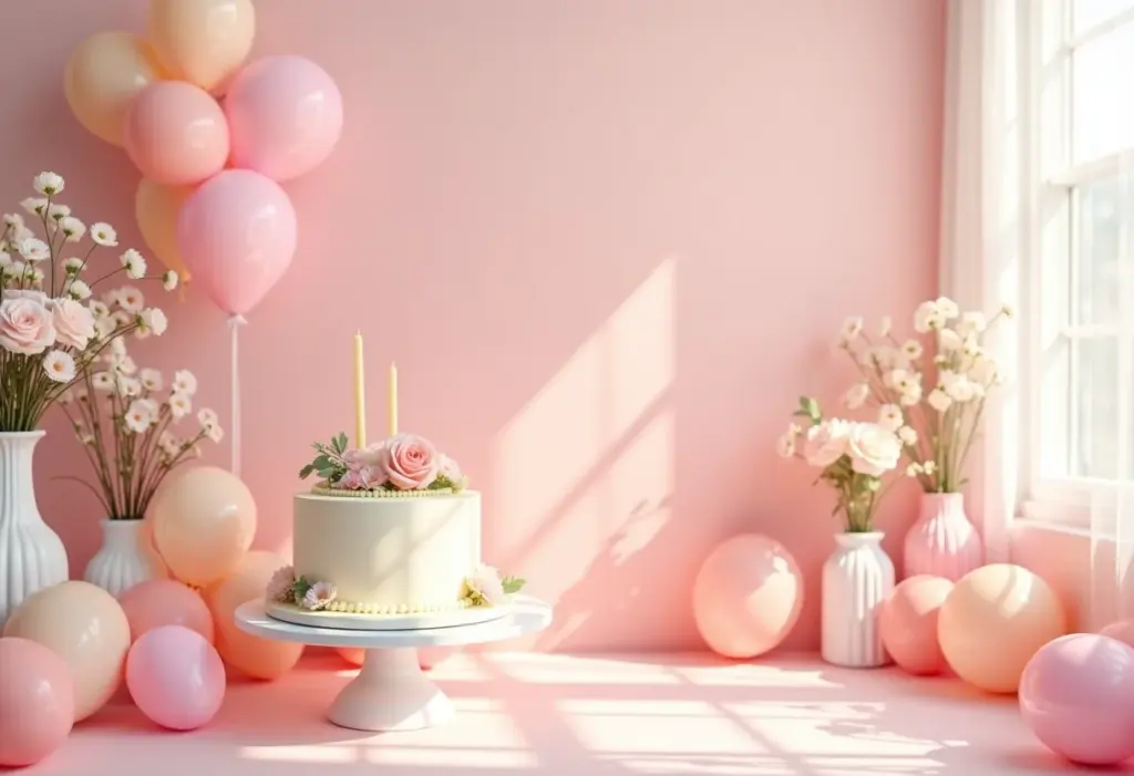 Decoração elegante para festa de aniversário feminina
