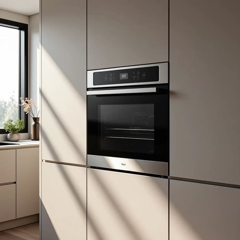 Design moderno de cozinha com eletrodomésticos embutidos