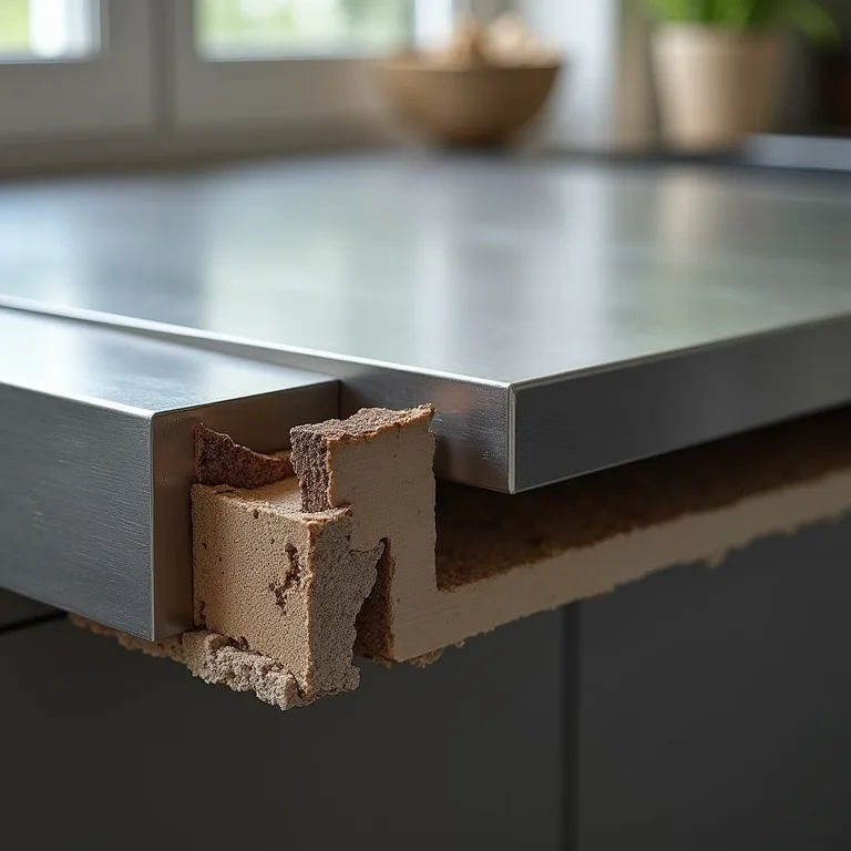 Detalhe da espessura de uma bancada de inox