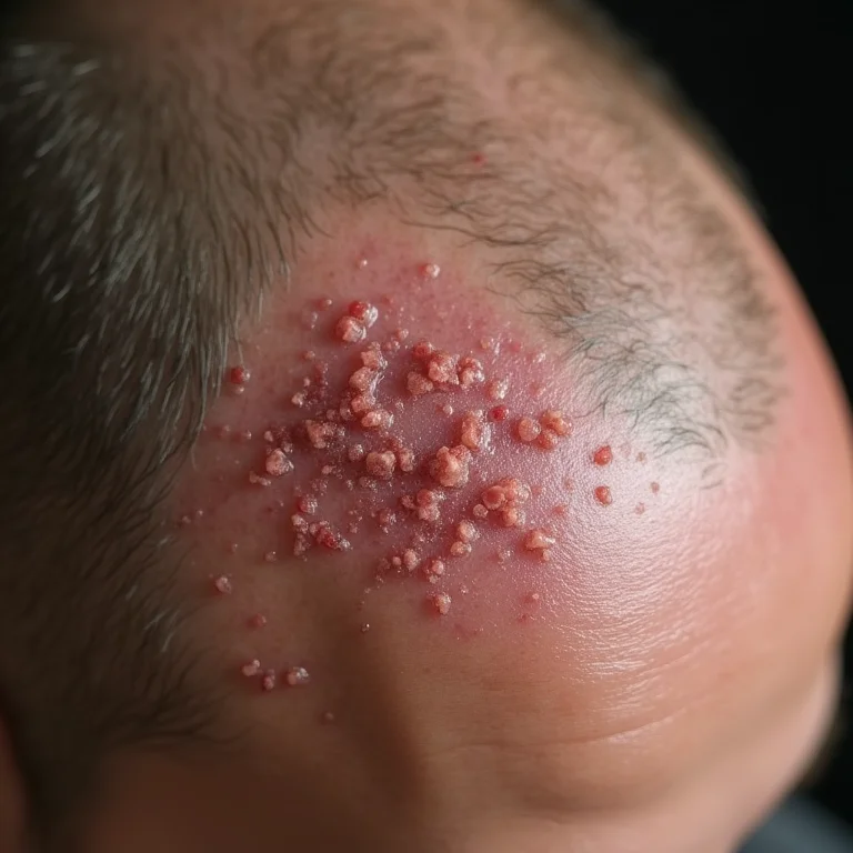 Detalhe da psoríase no couro cabeludo.