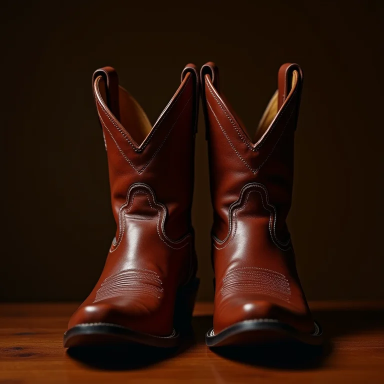 Detalhe de bota de cowboy de couro artesanal da marca Botas Rios