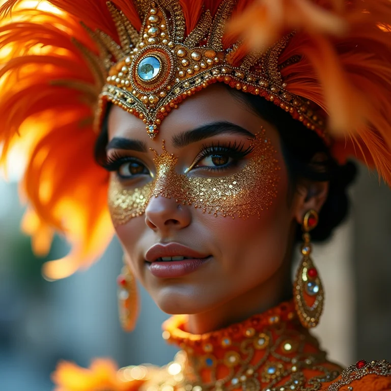 Detalhe de fantasia de carnaval com bordados e brilhos