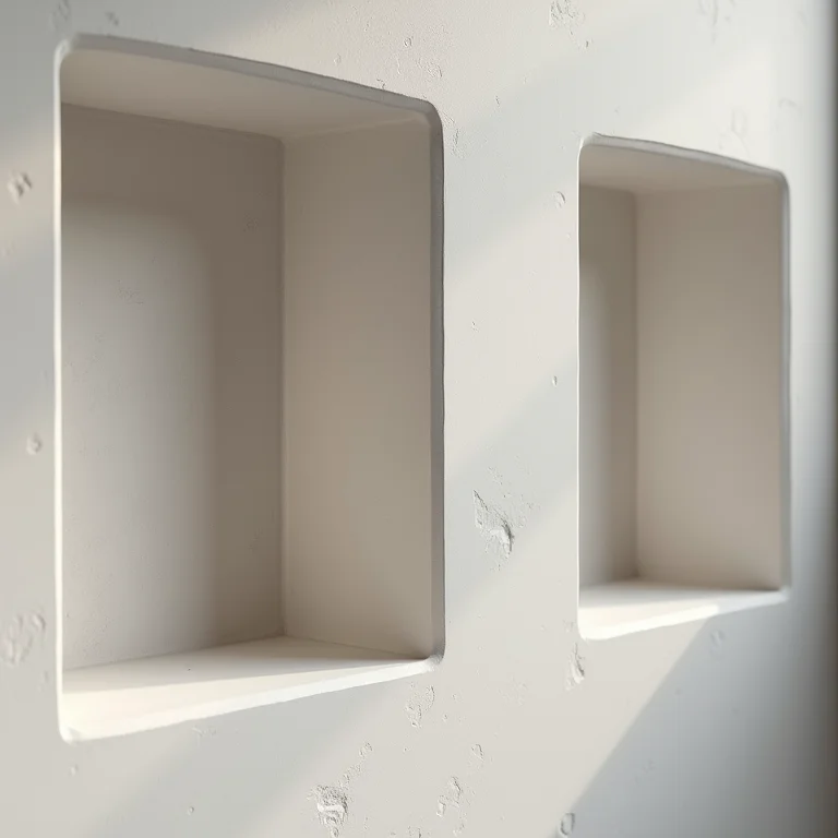 Detalhe de nichos de embutir em parede de banheiro