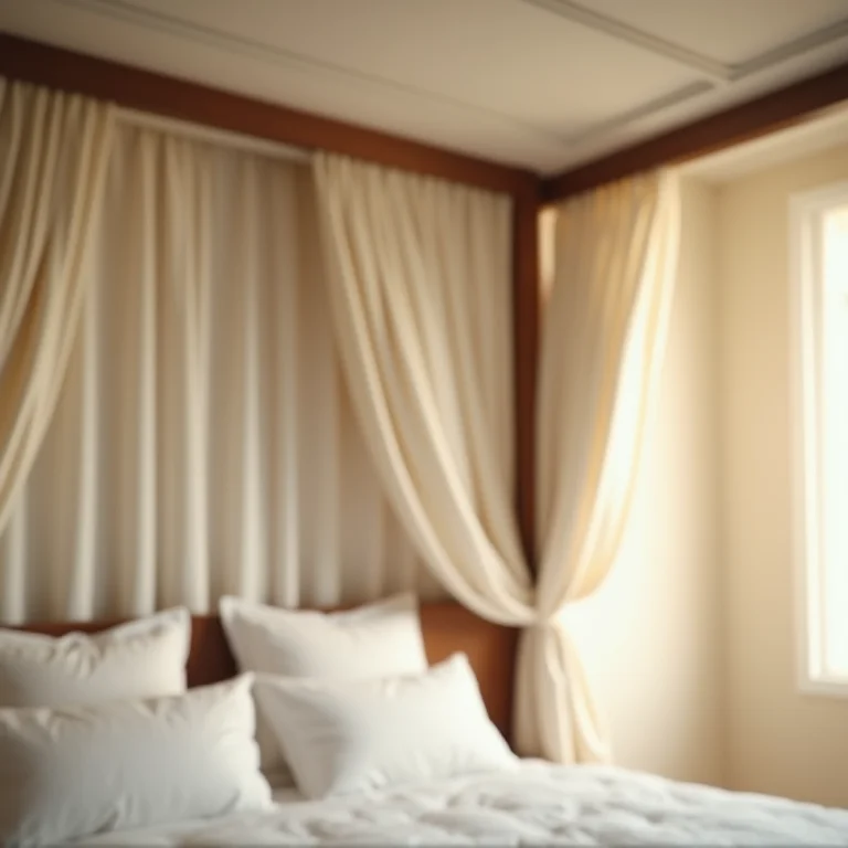 Detalhe de um dossel de teto sobre cama.