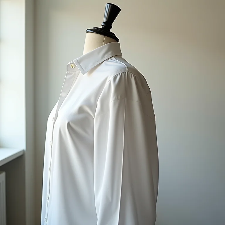 Detalhe de uma manga de camisa com volume dobrada em um manequim.