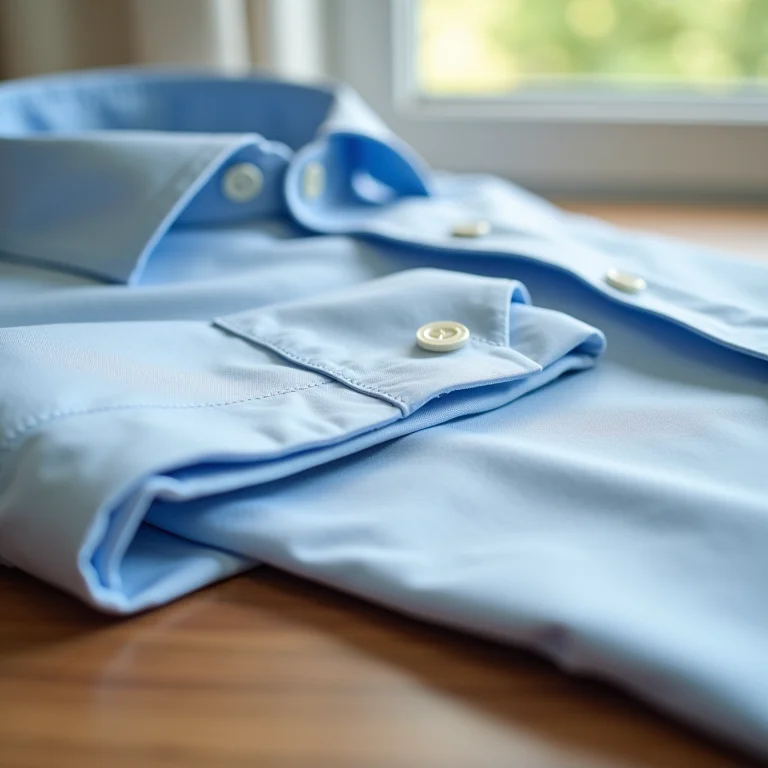 Detalhe de uma manga de camisa social sendo dobrada de forma clássica.