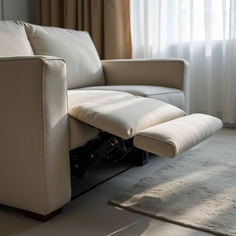 Detalhe do mecanismo reclinável de um sofá