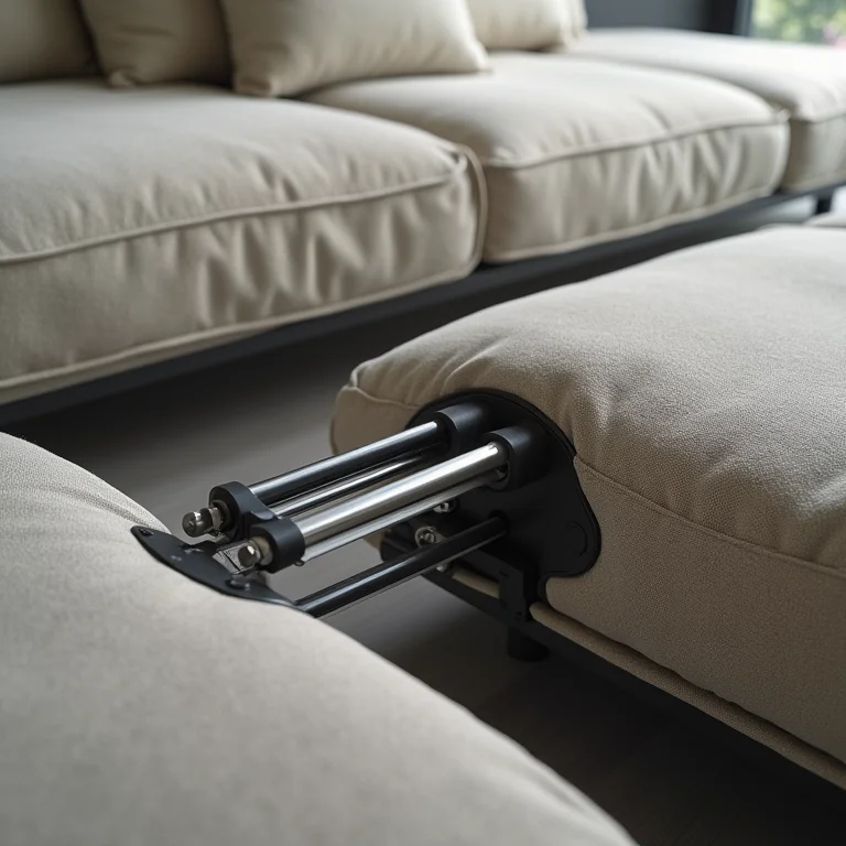 Detalhe do mecanismo retrátil de um sofá