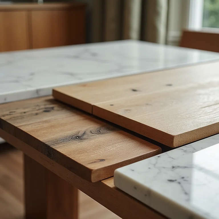 Diferentes materiais para mesas de jantar.