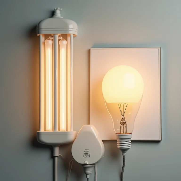 Diferentes tipos de iluminação: fluorescente, incandescente e LED