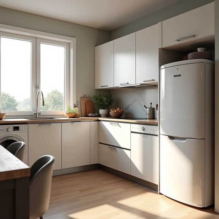 Eletrodomésticos compactos e funcionais em cozinha de canto