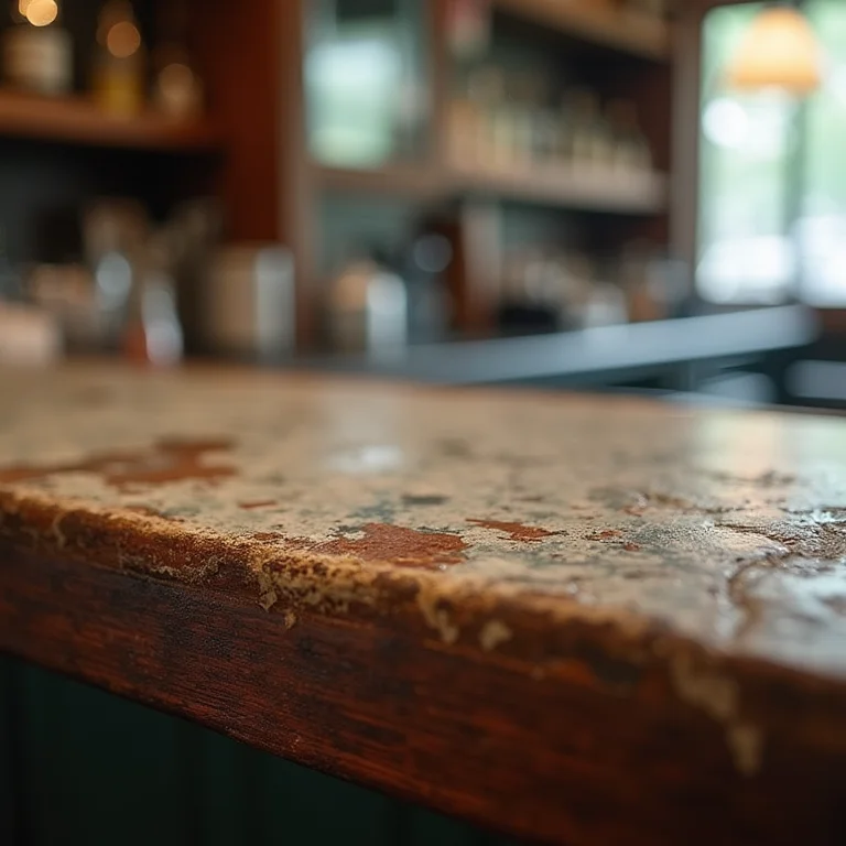Escolha inadequada de materiais em um bar, evidenciando a falta de durabilidade.