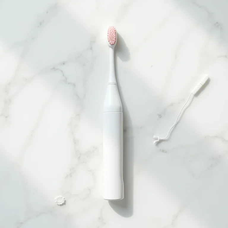 Escova de dentes, pasta de dente e fio dental em tamanho viagem.