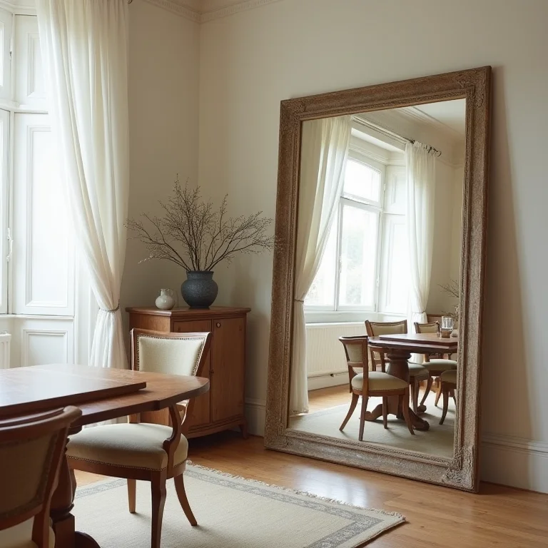 Espelho grande na sala de jantar