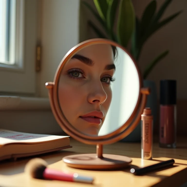 Espelho pequeno de penteadeira que dificulta a maquiagem