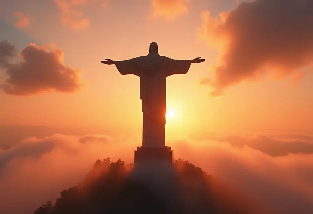 Estátua do Cristo Redentor ao pôr do sol, Rio de Janeiro