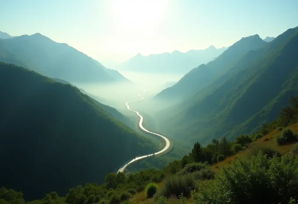 Estrada da Graciosa serpenteando entre montanhas verdejantes.