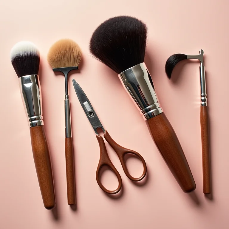 Ferramentas de beleza vintage e produtos de maquiagem.