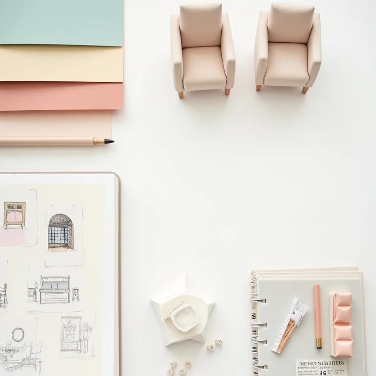 Ferramentas de planejamento de design de interiores em tons pastel