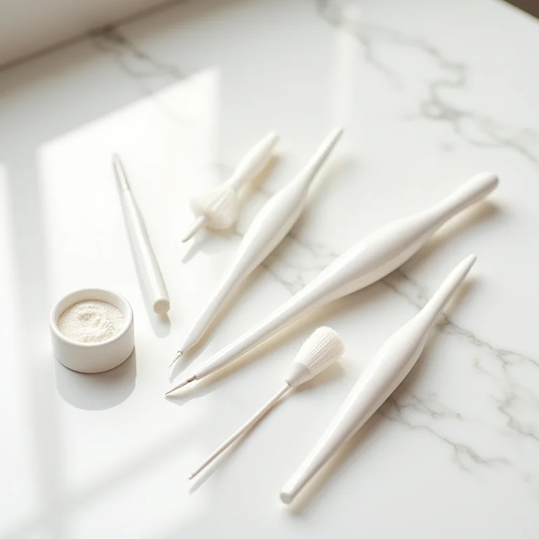 Ferramentas para aplicação de unhas de porcelana.