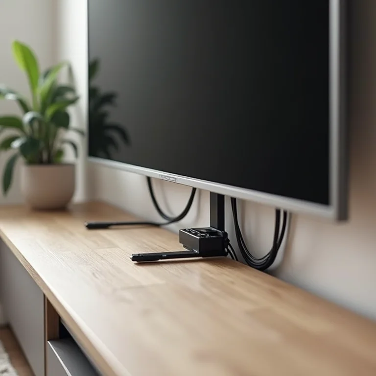 Fiação da TV organizada e escondida no quarto