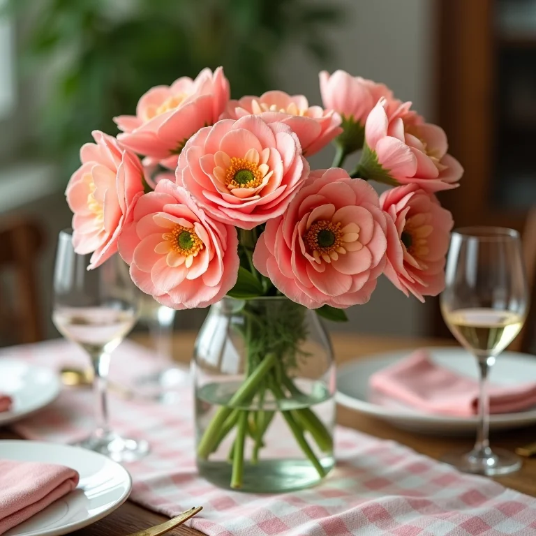 Flores artificiais de baixa qualidade em decoração de brunch
