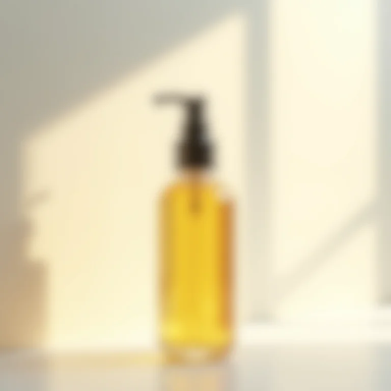 Frasco de óleo capilar com fundo neutro e iluminação suave.