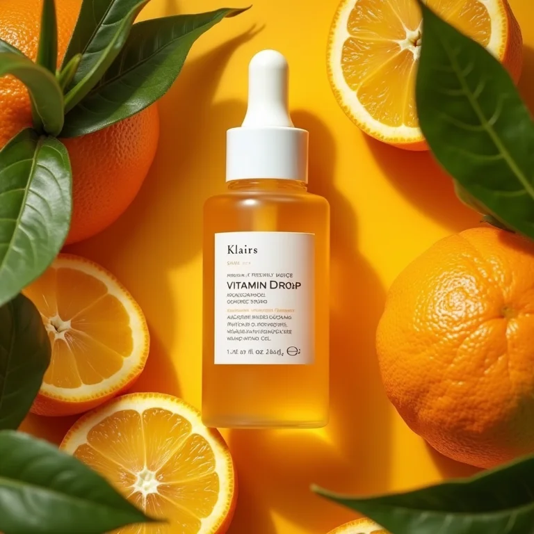 Frasco de Sérum de Vitamina C da Klairs com laranjas