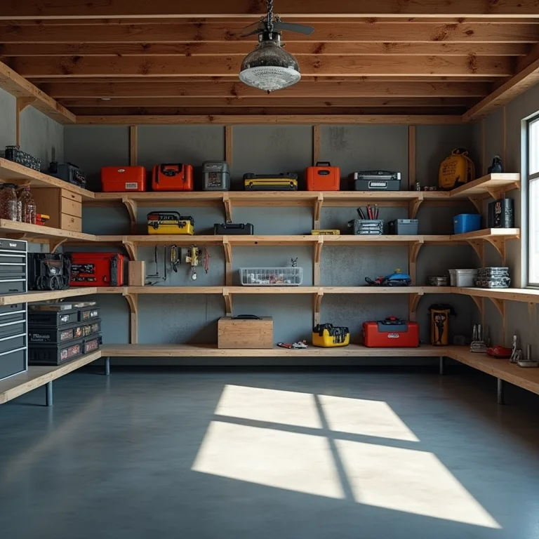 Garagem organizada com paredes vazias.