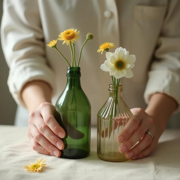 Garrafas de vidro transformadas em vasos