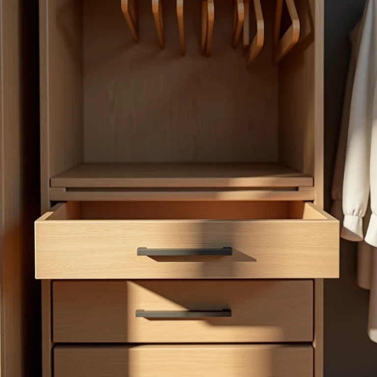 Gavetas e armário vazios em quarto de hóspedes