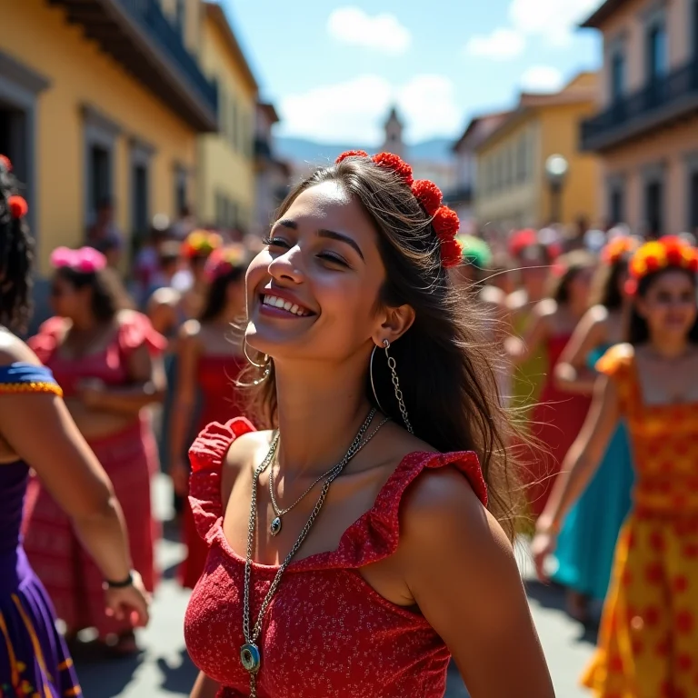 Grupo diverso de pessoas celebrando em festa popular em Ouro Preto