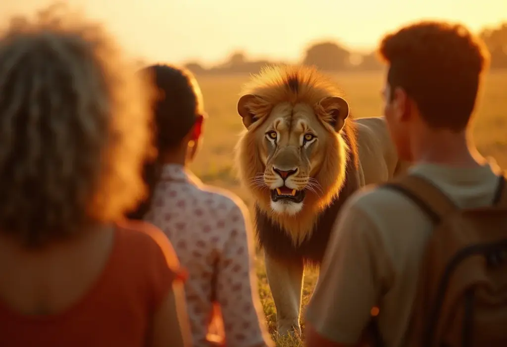 Fotos de felinos selvagens: 10 imagens que vão te impressionar Grupo diverso observa leão na natureza
