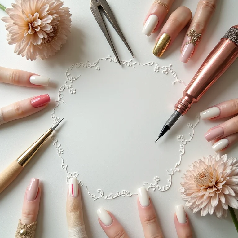 História das unhas decoradas para casamento em flat lay