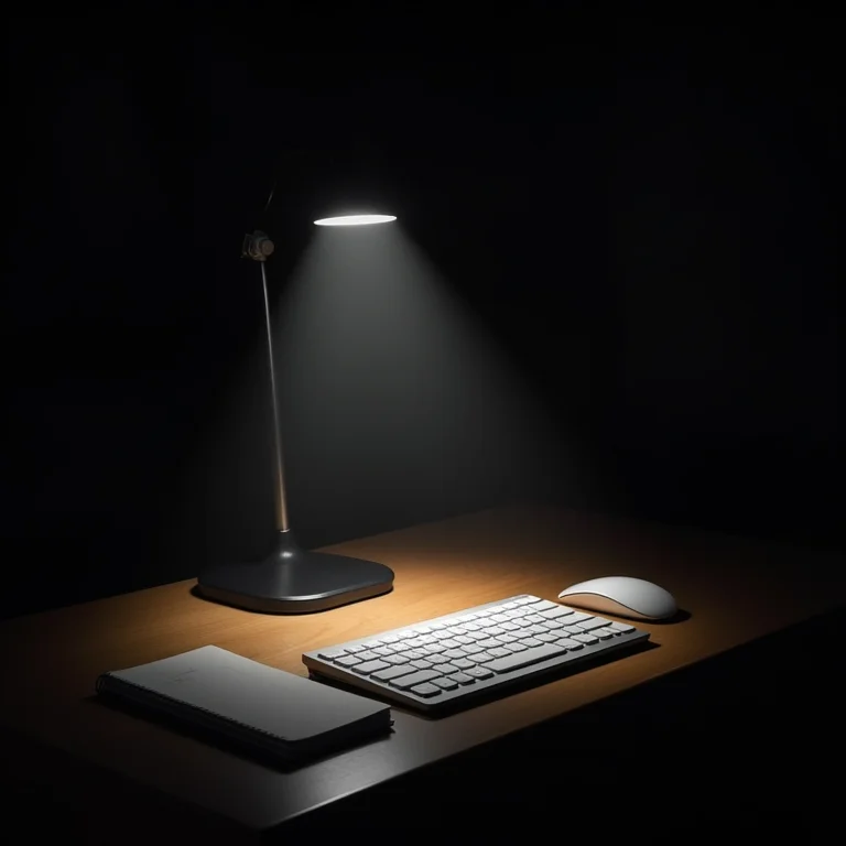 Home office com uma única fonte de luz.