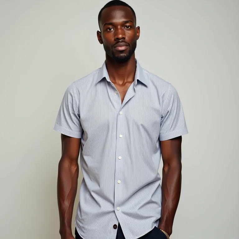 Homem alto vestindo camisa listrada vertical