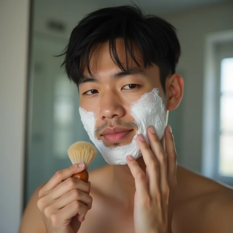 Homem aplicando creme de barbear com pincel