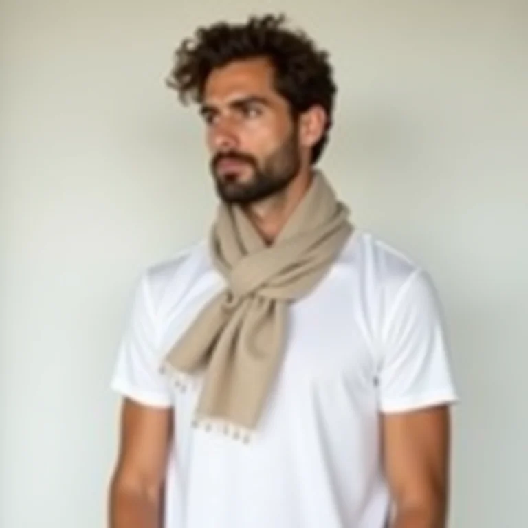 Homem com cachecol de linho amarrado de forma casual