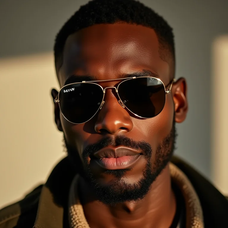 Homem com rosto oval usando óculos de sol aviador