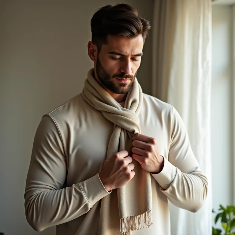 Homem ensinando nó simples de cachecol