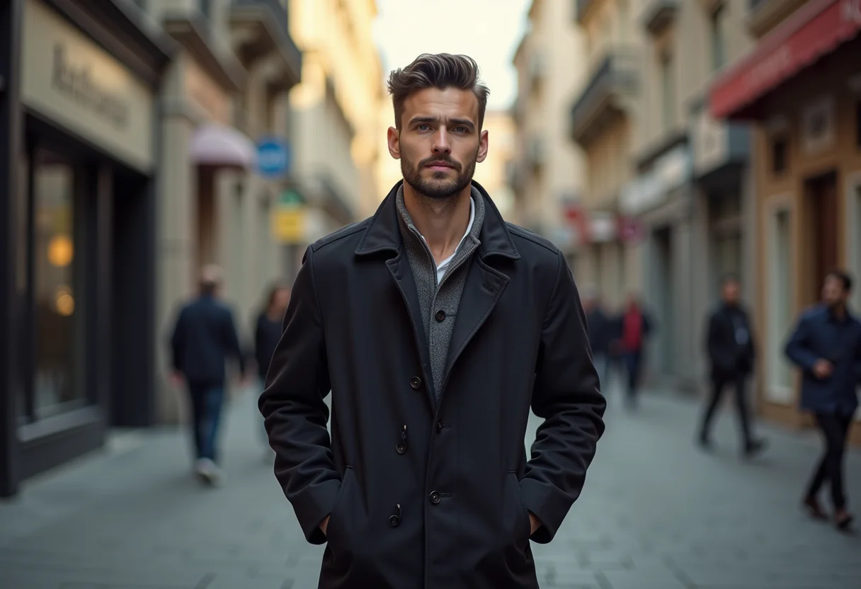 Homem estiloso e confiante caminhando na rua