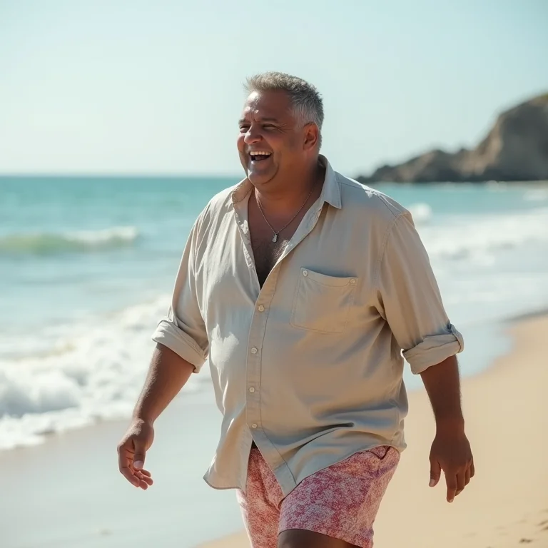 Homem plus-size aproveitando dia de sol em cruzeiro