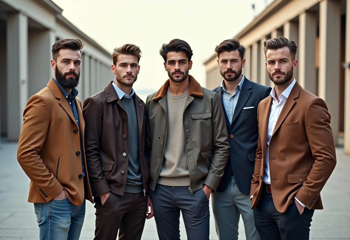 Homens estilosos em ambiente urbano mostrando looks para homens baixos