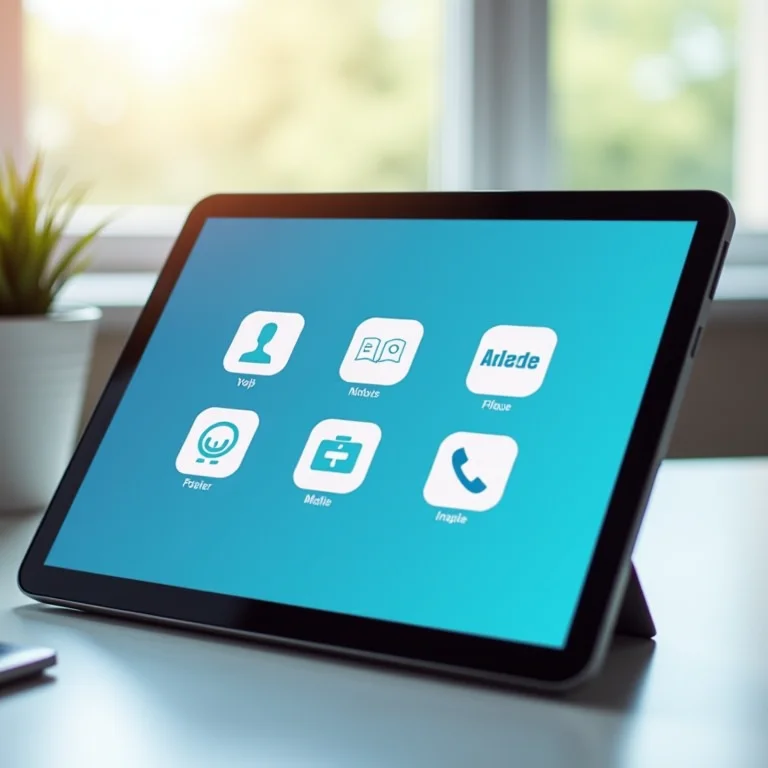 Ícones de apps de VoIP exibidos na tela de um tablet