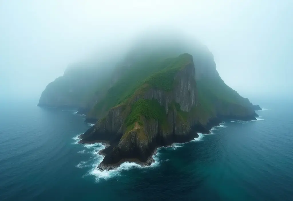 Ilha da Queimada Grande: O segredo sombrio da ilha das cobras Ilha da Queimada Grande envolta em névoa, vista do mar.