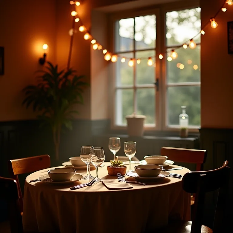 Iluminação aconchegante com luzes para brunch.